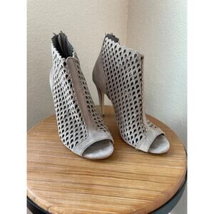 Ivanka IT "Didia" caged suede gray taupe heeled open toe booties 7.5
